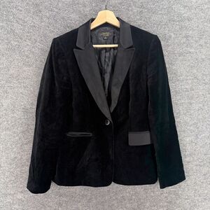 Tahari Blazer Women 6 Black One Button Long Sleeve Collared Lined Velvet Classic